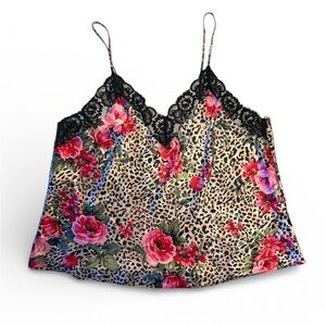 Linea Donatella Floral and leopard print Lace Trim Cami Top size 2X